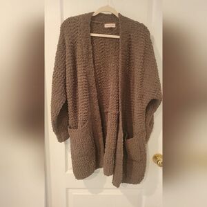 Brown Chunky Knit Open Front Cardigan